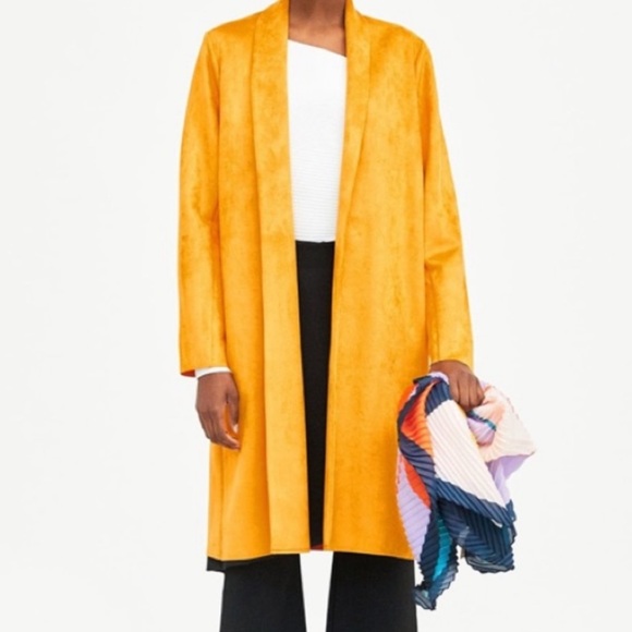 Zara Jackets & Coats Zara Yellow Suede Long Coat Poshmark